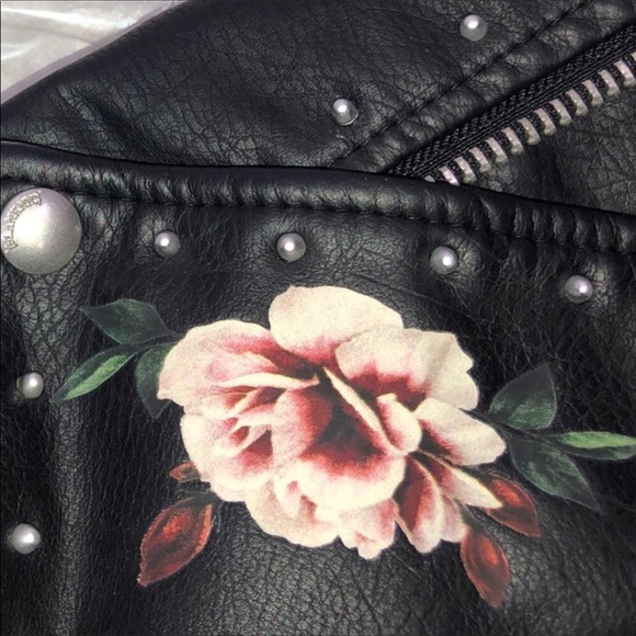 Blank NYC Black Stud Floral Vegan Leather Moto SzS - Picture 14 of 15